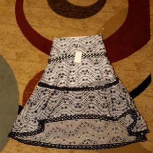 Foxiedox Anthro Blue White Embroidered Skirt Midi